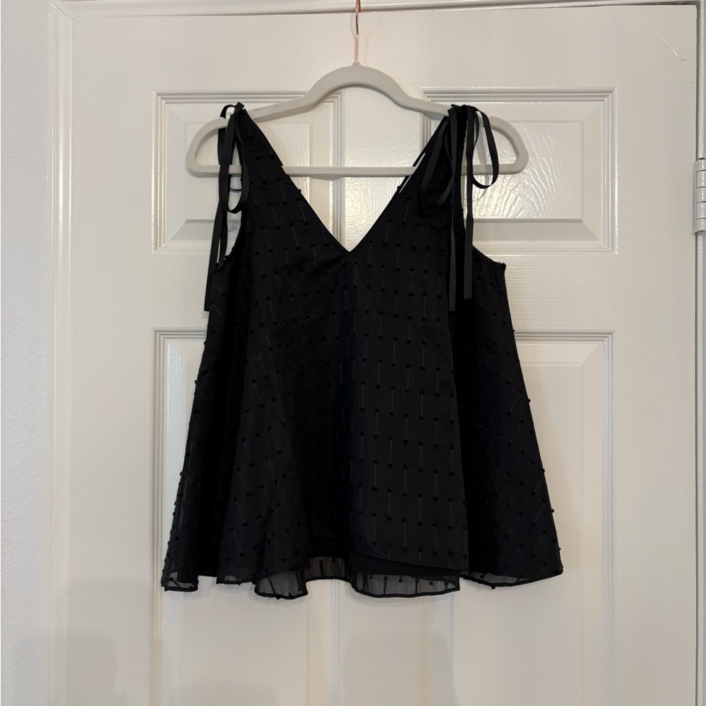 Chic Black Sleeveless Blouse Polka Dot Detail with Tie Straps